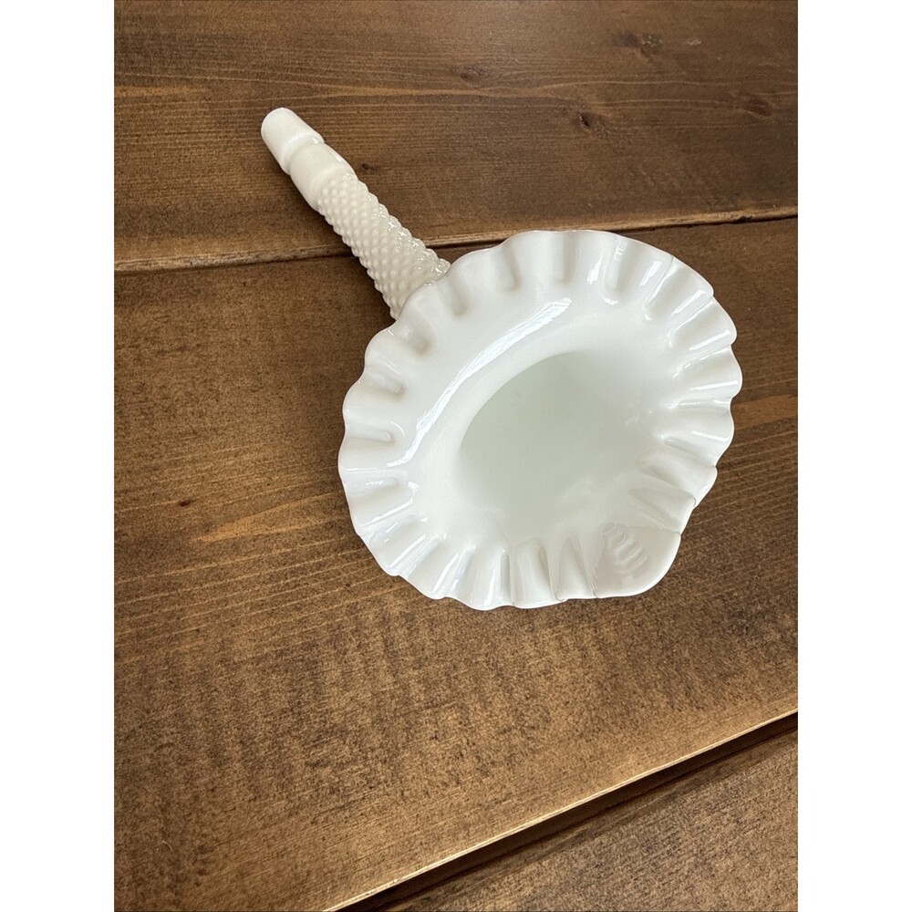 Fenton Milk Glass Hobnail Epergne Horn Replacement Tulip Ruffled Rim 7”